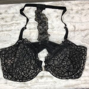Victoria’s Secret Black Lace Unlined Front Closure Bra 34D